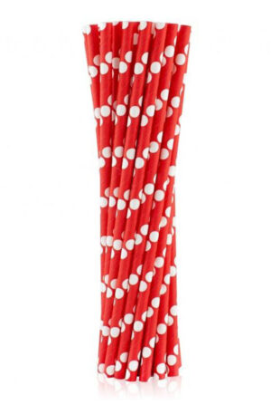 Piros Red Polka Dots papír szívószál 24 db-os