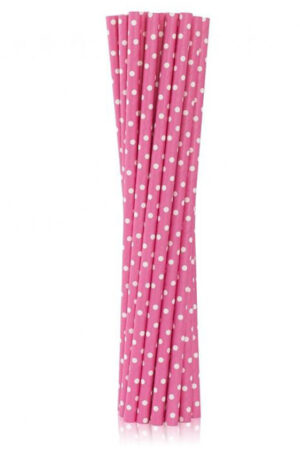 Rózsaszín Pink Dots papír szívószál 12 db-os