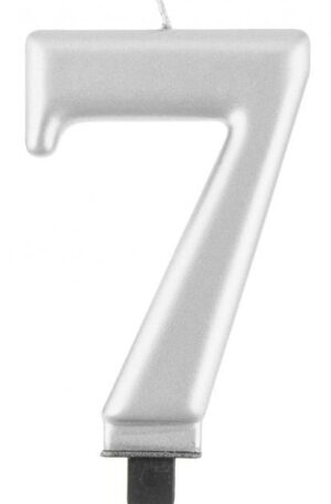 Ezüst 7-es Metallic számgyertya, tortagyertya