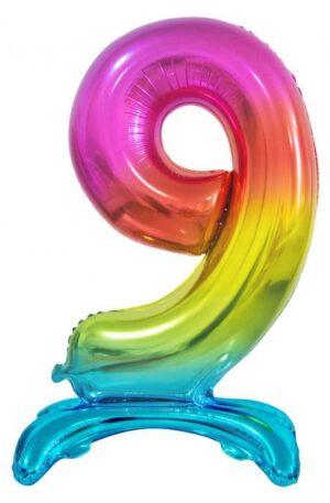 Színes Rainbow 9-es szám fólia lufi talppal 74 cm
