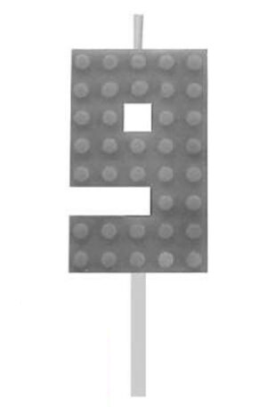 Építőkocka 9-es Grey Blocks tortagyertya, számgyertya