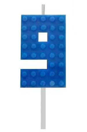 Építőkocka 9-es Blue Blocks tortagyertya, számgyertya