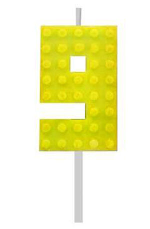 Építőkocka 9-es Yellow Blocks tortagyertya, számgyertya