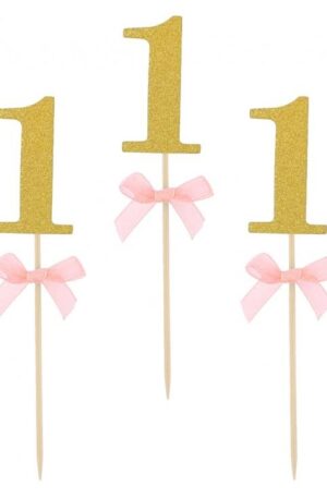 Rózsaszín 1st Birthday díszítő pálca 10 db-os