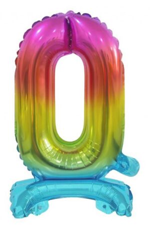 Színes Rainbow mini 0-ás szám fólia lufi talppal 38 cm