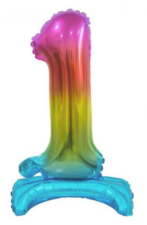 Színes Rainbow mini 1-es szám fólia lufi talppal 38 cm