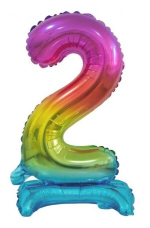 Színes Rainbow mini 2-es szám fólia lufi talppal 38 cm