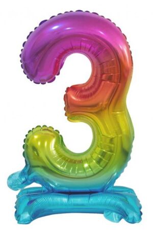 Színes Rainbow mini 3-as szám fólia lufi talppal 38 cm