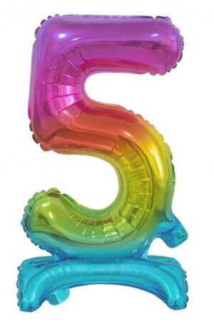 Színes Rainbow mini 5-ös szám fólia lufi talppal 38 cm