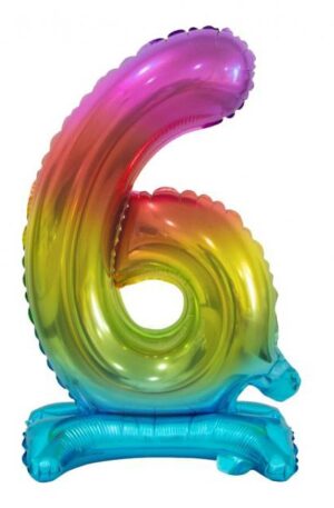 Színes Rainbow mini 6-os szám fólia lufi talppal 38 cm
