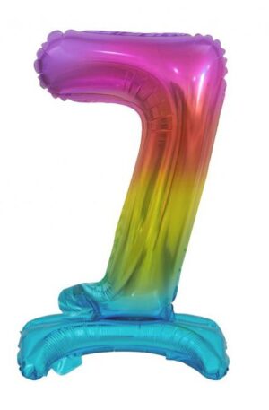 Színes Rainbow mini 7-es szám fólia lufi talppal 38 cm