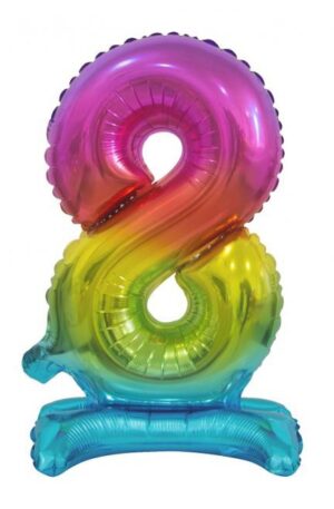 Színes Rainbow mini 8-as szám fólia lufi talppal 38 cm