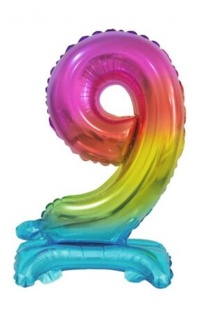 Színes Rainbow mini 9-es szám fólia lufi talppal 38 cm