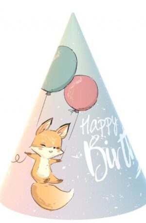 Róka Happy Birthday Fox party kalap, csákó 6 db-os