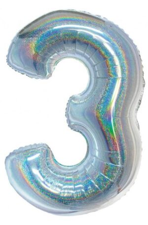 Ezüst Holographic 3-as szám fólia lufi 76 cm