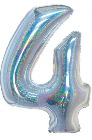 Ezüst Holographic 4-es szám fólia lufi 76 cm