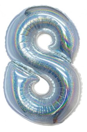 Ezüst Holographic 8-as szám fólia lufi 76 cm