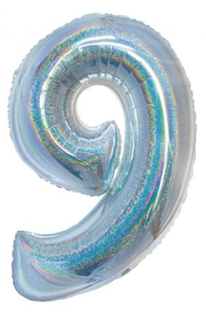 Ezüst Holographic 9-es szám fólia lufi 76 cm