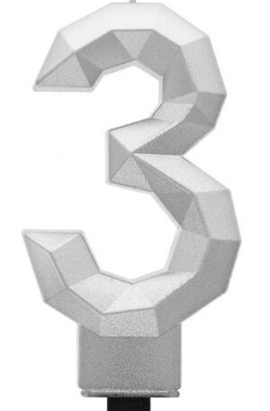 Ezüst 3-as Diamond Metallic számgyertya, tortagyertya