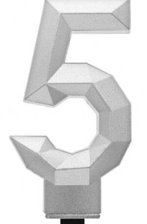Ezüst 5-ös Diamond Metallic számgyertya, tortagyertya