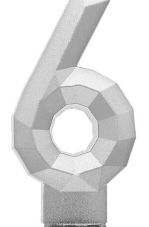 Ezüst 6-os Diamond Metallic számgyertya, tortagyertya