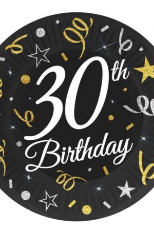 Happy Birthday 30 B&C papírtányér 6 db-os 18 cm