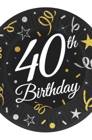 Happy Birthday 40 B&C papírtányér 6 db-os 18 cm