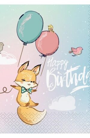 Happy-Birthday-Fox-Roka-szalveta-20-db-os-33x33-cm