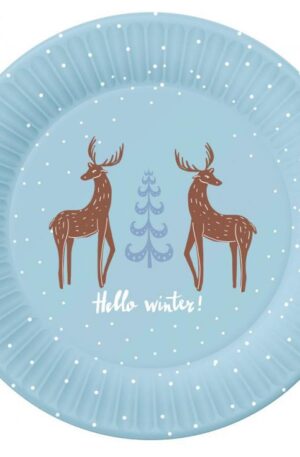 Karácsonyi Hello Winter Blue papírtányér 6 db-os 18 cm