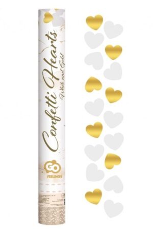 Szív Gold White Hearts konfetti kilövő 40 cm
