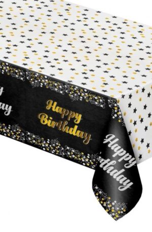 Fekete Happy Birthday B&C Black fólia asztalterítő 137x183 cm
