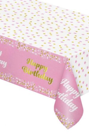 Rózsaszín Happy Birthday B&C Light Pink fólia asztalterítő 137x183 cm