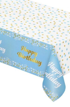 Kék Happy Birthday B&C Light Blue fólia asztalterítő 137x183 cm