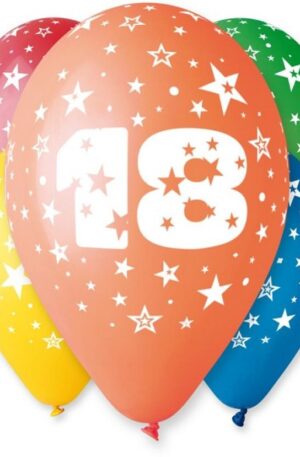 Happy Birthday 18 Star léggömb, lufi 5 db-os 12 inch (30cm)