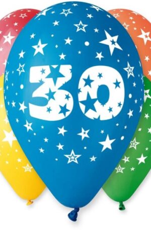 Happy Birthday 30 Star léggömb, lufi 5 db-os 12 inch (30cm)