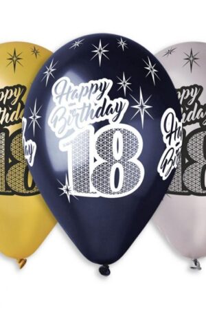 Happy Birthday 18 Metallic léggömb, lufi 6 db-os 12 inch (30 cm)