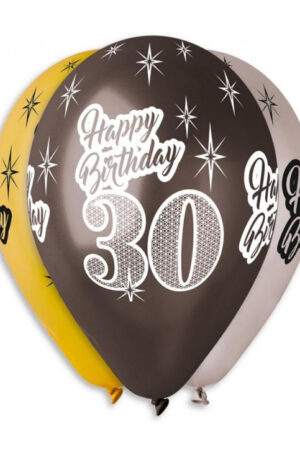 Happy Birthday 30 Metallic léggömb, lufi 6 db-os 12 inch (30 cm)