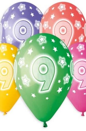 Happy Birthday 9 Star léggömb, lufi 5 db-os 13 inch (33 cm)