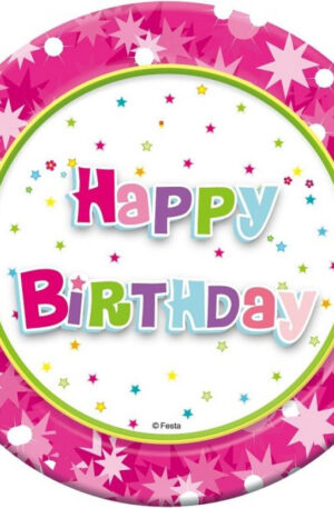 Happy Birthday Pink papírtányér 6 db-os 18 cm