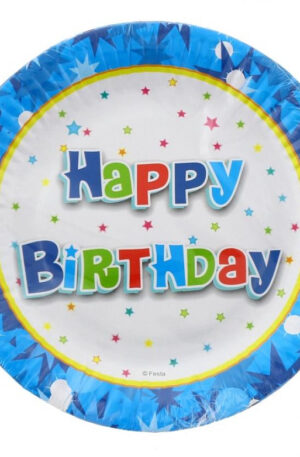 Happy Birthday Blue papírtányér 6 db-os 18 cm