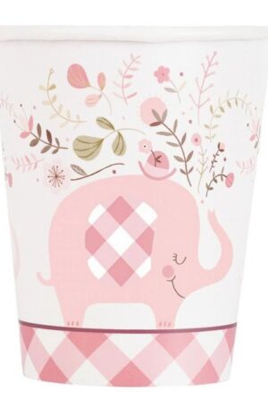 Rózsaszín Elefánt Floral papír pohár 8 db-os 266 ml
