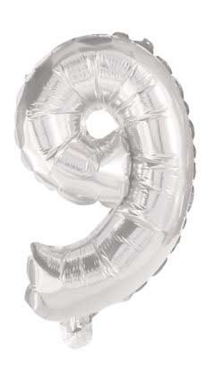 Óriás 9-es Silver szám fólia lufi 85 cm