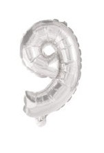 Ezüst Silver 9-es szám fólia lufi 10 cm