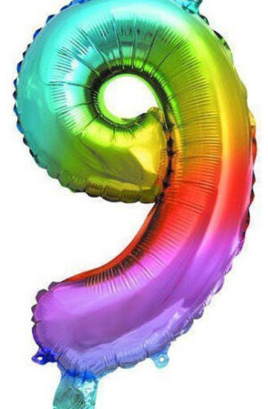 Színes Multicolour Metallic mini 9-es szám fólia lufi 36 cm
