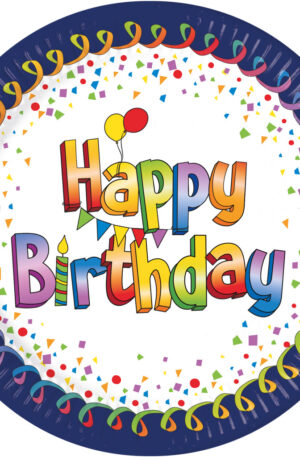 Happy Birthday Multicolor papírtányér 8 db-os 20 cm FSC