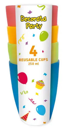 Színes Party műanyag pohár 4 db-os szett 250 ml