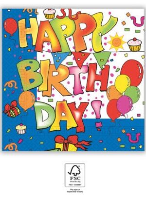 Happy Birthday Kokliko szalvéta 20 db-os 33x33 cm FSC