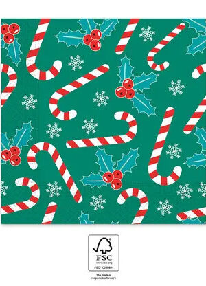 Karácsonyi Xmas Sugar Canes szalvéta 20 db-os 33x33 cm FSC