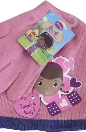 Disney-Dr-Plussi-Hug-Pink-gyerek-sapka-kesztyu-sze