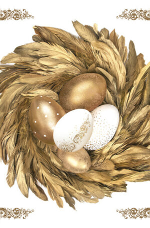 Husvet-Golden-Eggs-in-Nest-szalveta-20-db-os-33x33